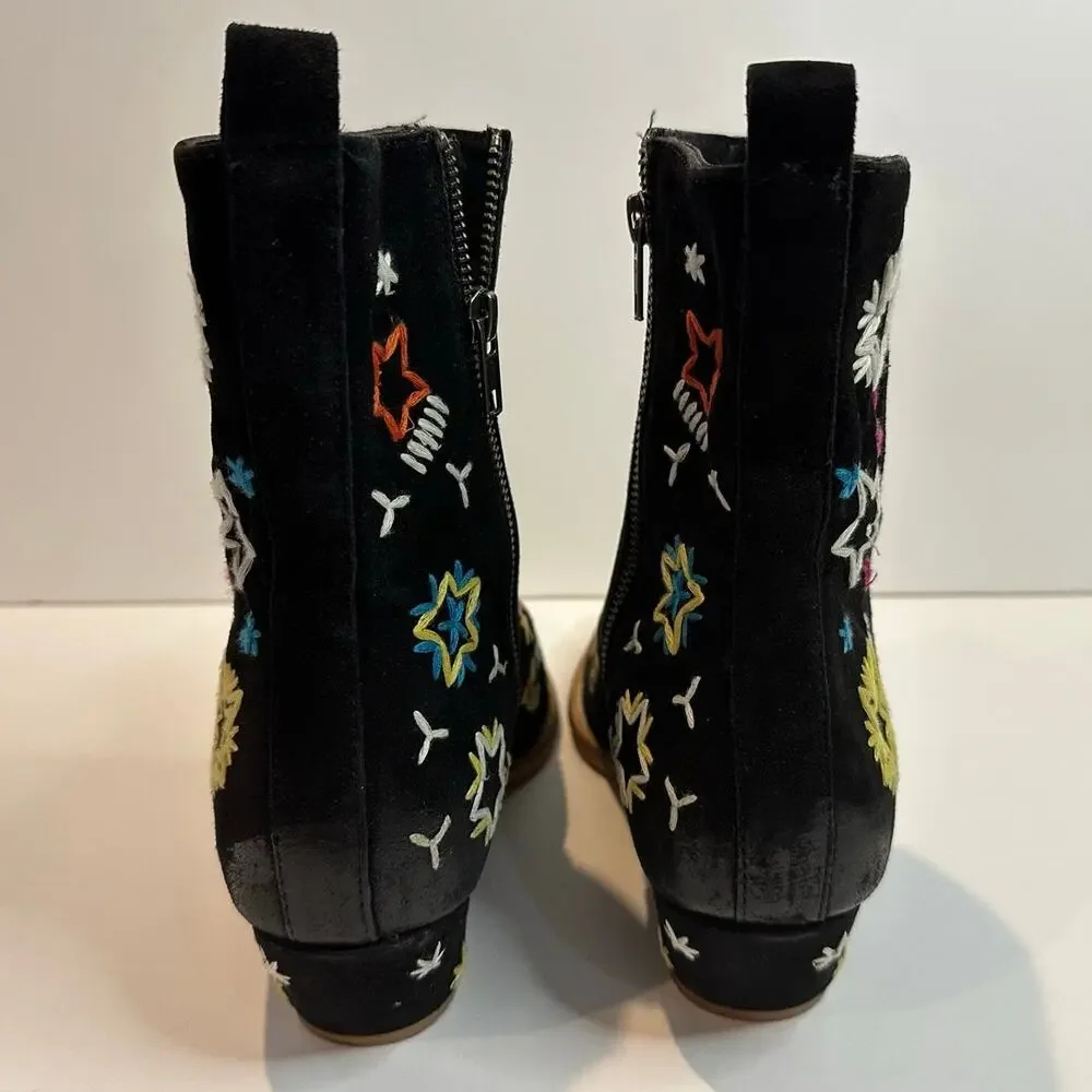Free People Bowers Embroidered Western Ankle Boots Women’s EU 39 Black NWOB